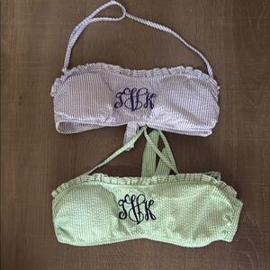 2 x seersucker bikini tops small monogrammed